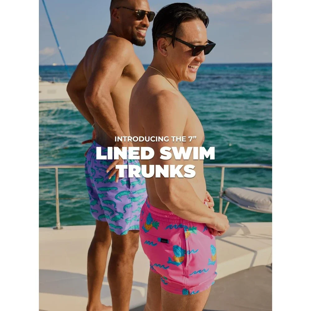 Chubbies Men's Lined Swim Trunks 7 Inch Shorts Elastic Waist Stretch Boxer L